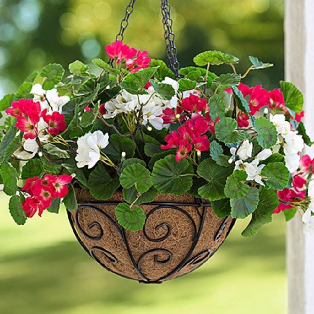 Plow & Hearth Light-Up Geranium Hanging Basket Arrangement